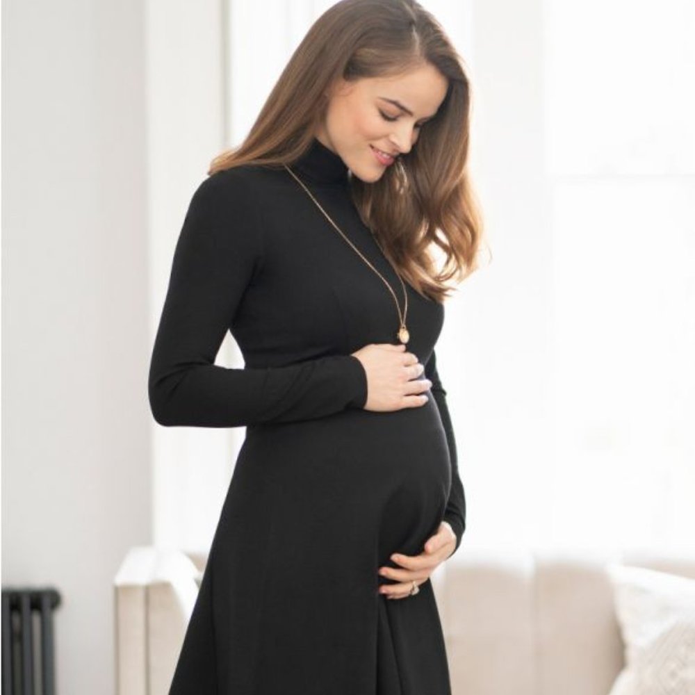 Black Long Sleeve High Neck Maternity Dress